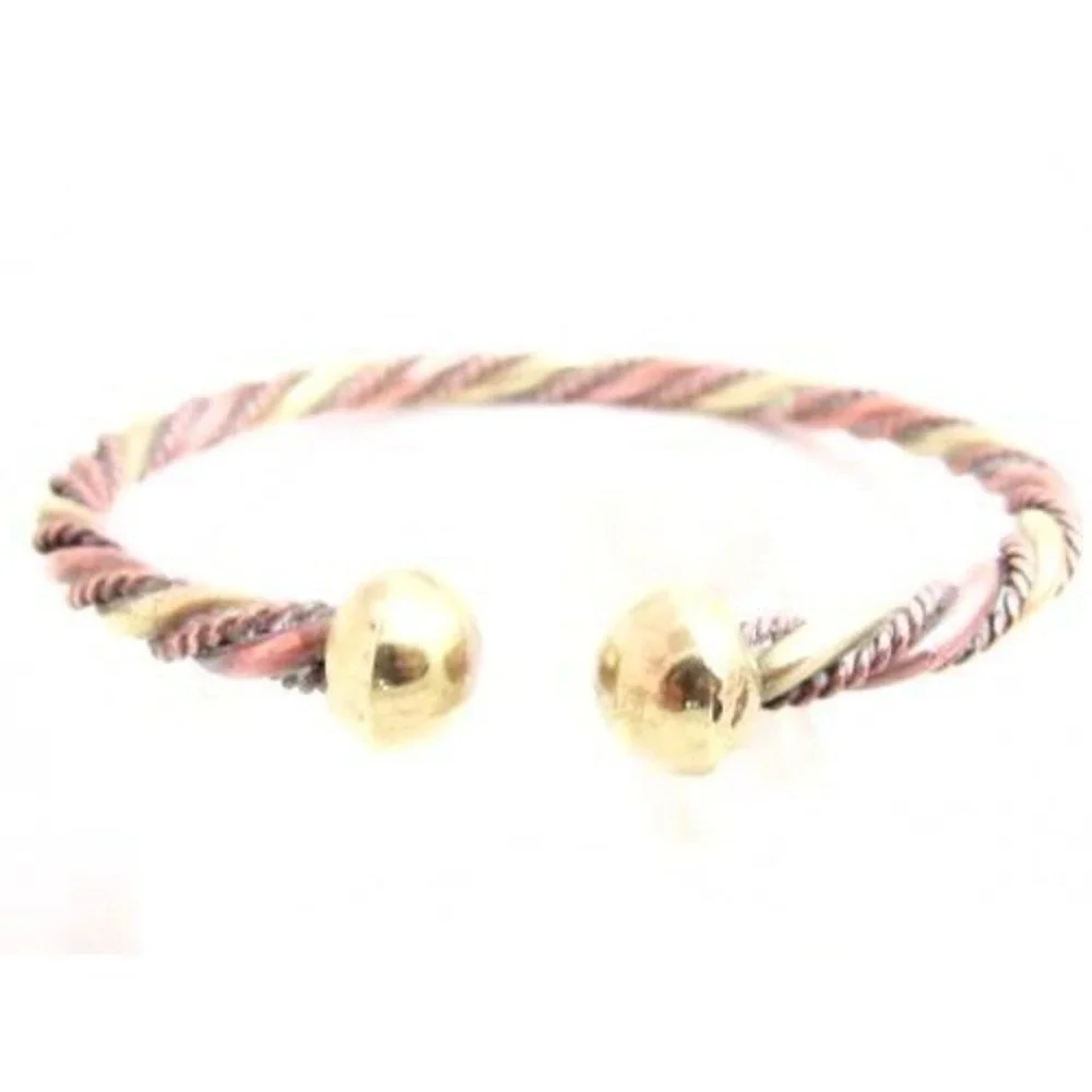 Vintage‎ Detailed Braided Copper & Brass Golden Cuff Bangle Bracelet